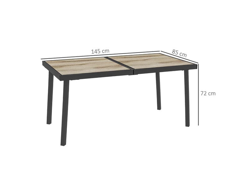 Table de jardin rectangulaire 145 x 85 cm gris, plateau en plastique aspect bois et structure acier, pour 6 personnes - Conforama C