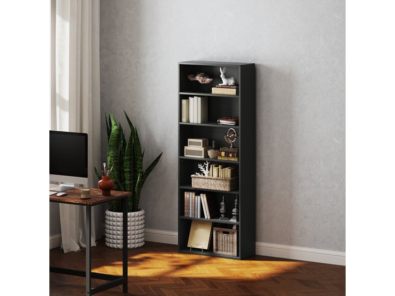  Bibliothèque étagère de rangement 6 niveaux avec étagères réglables pour salon, chambre, bureau, 60x24x158,5cm, noir  - Conforama D