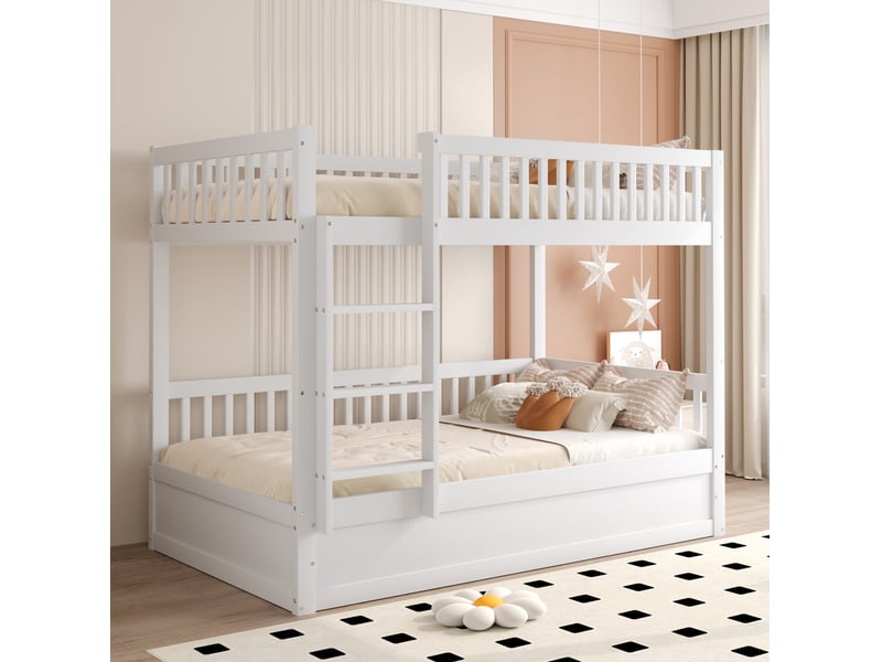 Lit superposé enfant 90x200 cm avec rangement hydraulique coloris blanc - Conforama D