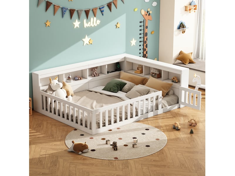  Lit banquette 140 x 190 cm blanc avec rangement latéral, prises et usb  - Conforama C