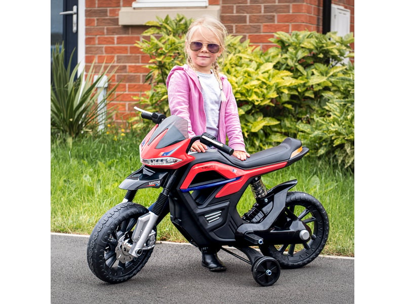  Moto électrique 6v pour enfants avec stabilisateurs, phares et musique, en pp et métal, 105 x 52,3 x 62,3 cm, rouge  - Conforama C
