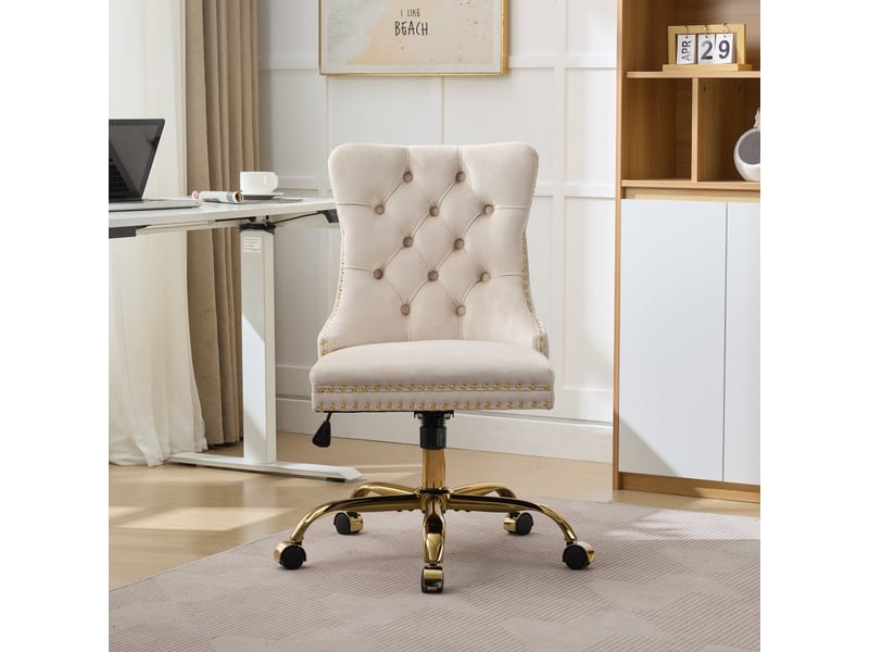  Chaise de bureau en velours capitonnée, structure élastique triple, base métallique élargie et hauteur réglable, 90-98 cm  - Conforama B