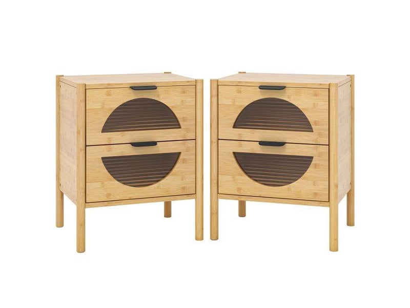  Lot de 2 tables de chevet en bambou 2 tiroirs meuble de rangement pour chambre et salon 2*JV11256NA - Conforama D