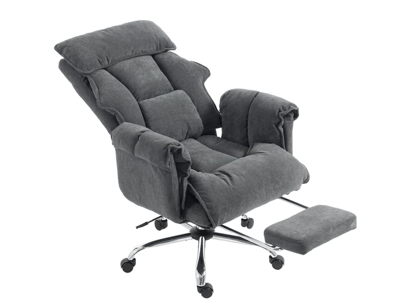  Fauteuil de bureau pivotant réglable en hauteur avec soutien lombaire et repose-pieds, revêtement en flanelle, 80 x 80 x 106-114 cm, gris foncé  - Conforama B
