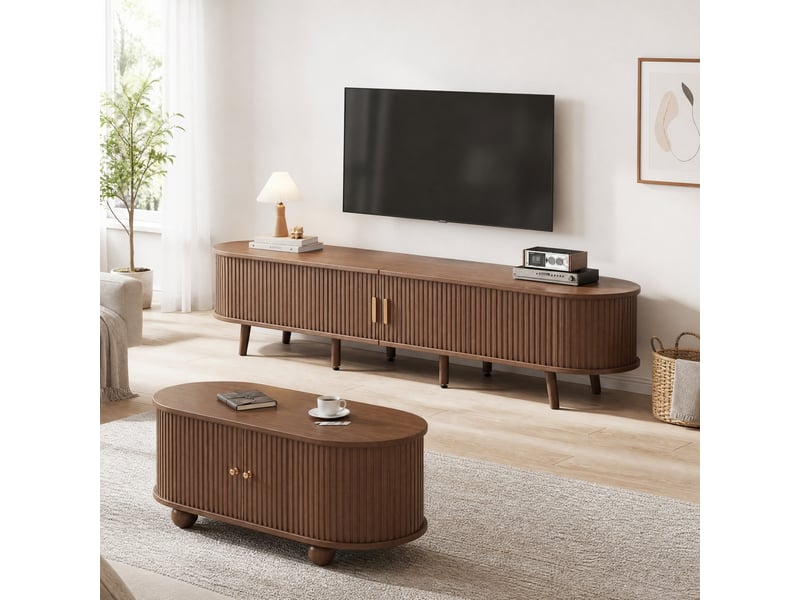  Lot de 2 meubles tv et table basse en mdf noyer  - Conforama D
