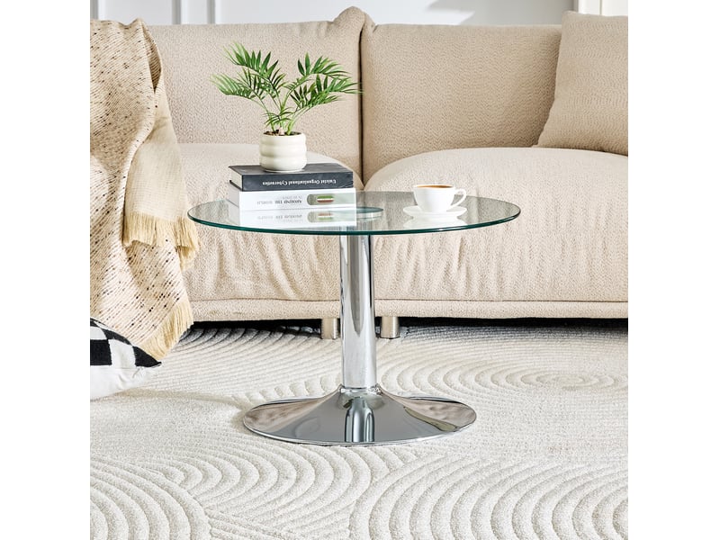  Table basse ronde ulevr en verre trempé ø70 cm, piètement métallique argenté, hauteur 45 cm  - Conforama D