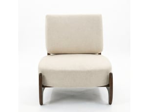 Fauteuil de salon beige en tissu, assise rembourrée 18 cm et structure en bois pour vos moments de détente