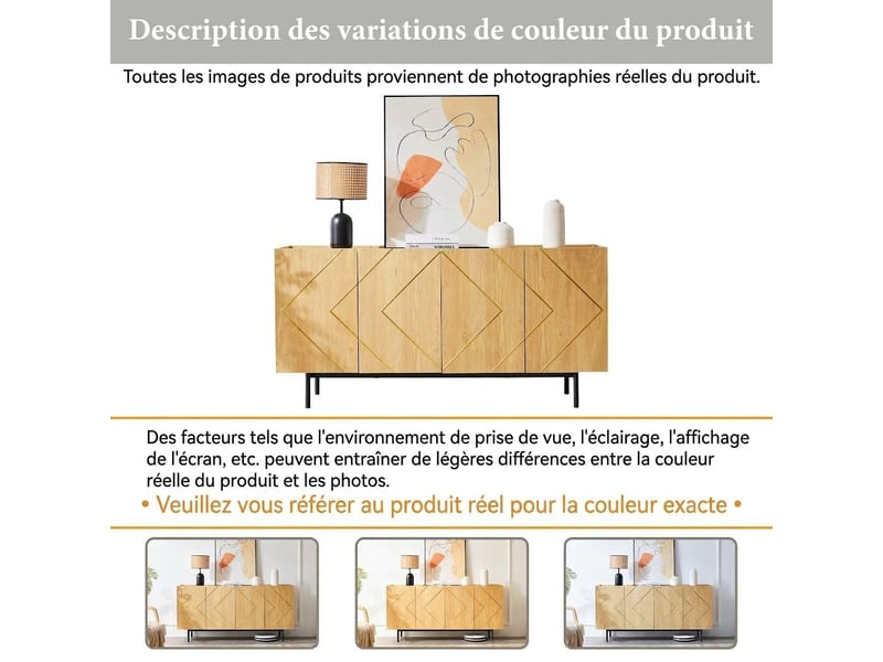  Buffet 4 portes bois naturel avec incrustations métal 160 cm  - Conforama W