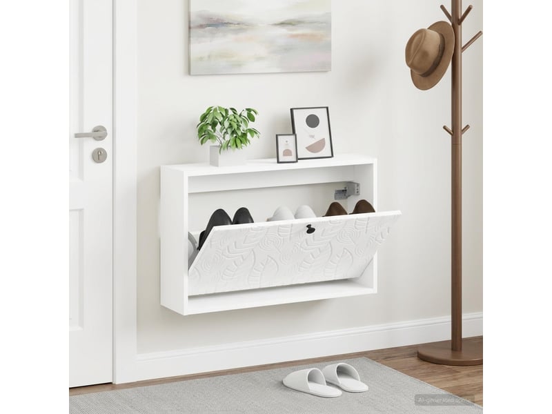  Meuble à chaussures mural, armoire à chaussures delft 71x17x43 cm blanc  - Conforama B