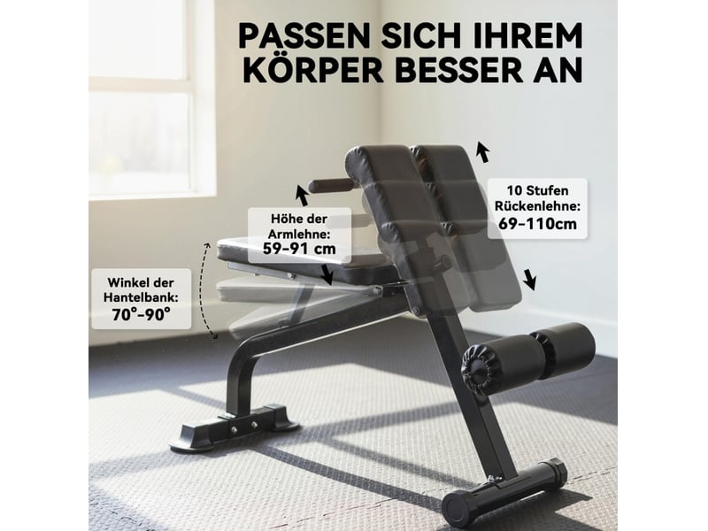  Banc de musculation réglable 96,6 x 68 x 69-110 cm noir en métal, support romain pliable pour entraînement  - Conforama E