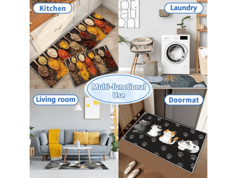  Ensemble de 2 tapis de cuisine antidérapants, absorbants d'eau, d'huile et anti-poussière (hamburger, 40 x 60 + 40 x 120 cm)  - Conforama E