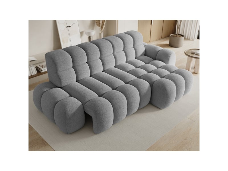  Canapé d'angle convertible bulla 3 places gris – tissu bouclette avec extension d'assise électrique  - Conforama E
