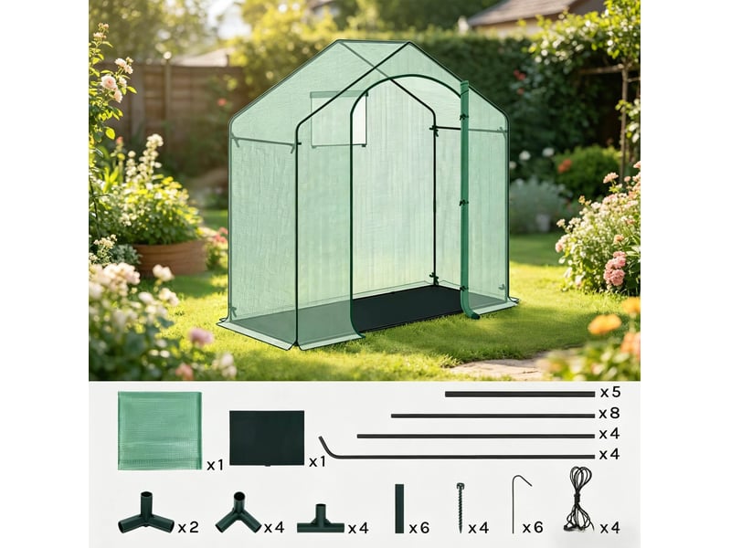  Serre de jardin en polyéthylène vert 200 x 80 x 200 cm avec porte zippée enroulable et fenêtre ouvrable  - Conforama D