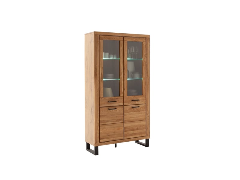  Vitrine avec 2 portes vitrées , coloris chêne massif - longueur 108 × profondeur 40 × hauteur 199 cm  - Conforama D