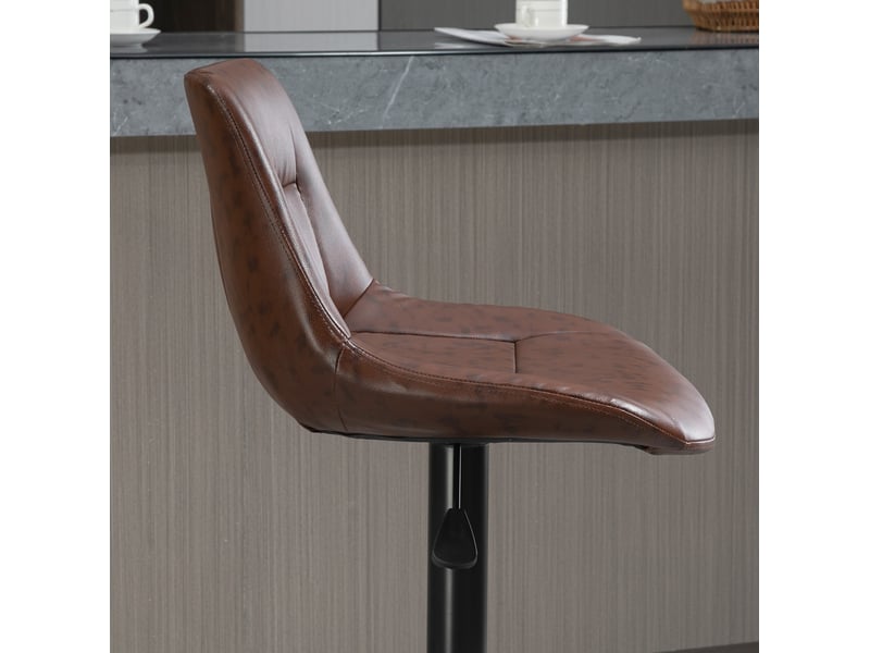  Lot de 2 tabourets de bar réglables en hauteur, avec dossier, pivotants en cuir synthétique marron style vintage, idéaux pour cuisine et bar  - Conforama D