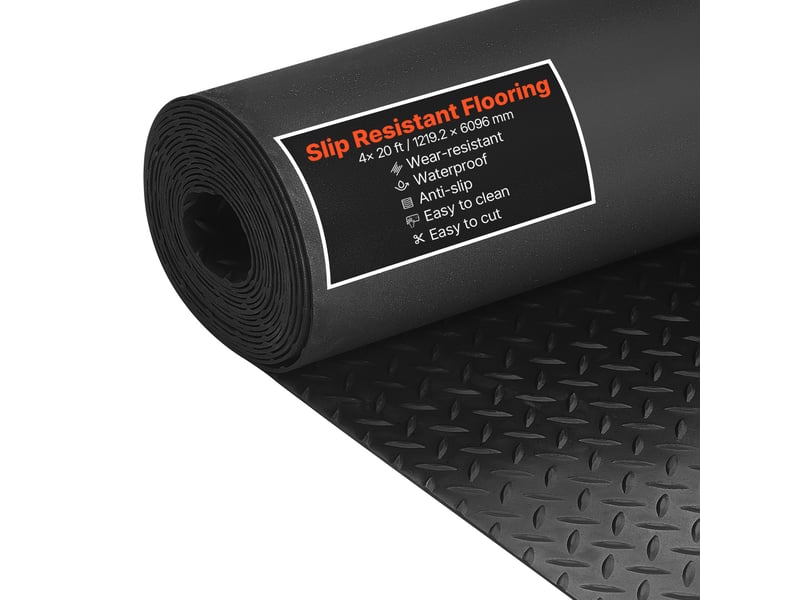Vevor tapis sol garage 1,22 x 6,1 m rouleau revetement de sol garage caoutchouc antiderapant resistant a lusure epaisseur a motif diamant 3 mm pour garages ateliers entrepots salles de sport, noir - Conforama A