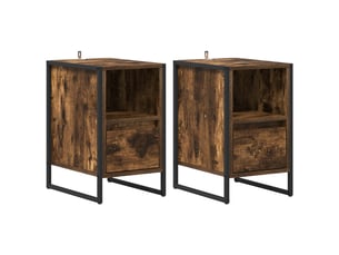 Vidaxl table de chevet chêne fumé 2 tiroirs bois acier table de nuit 39.5x30x50cm pour chambre