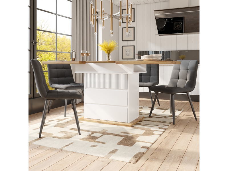 Table de séjour rectangulaire avec allonge blanc - 80x110-140max.cm mdf table blanc - Conforama E