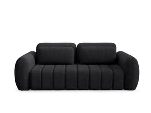 Canapé droit convertible 4 places Tissu bouclette noir avec coffre de rangement