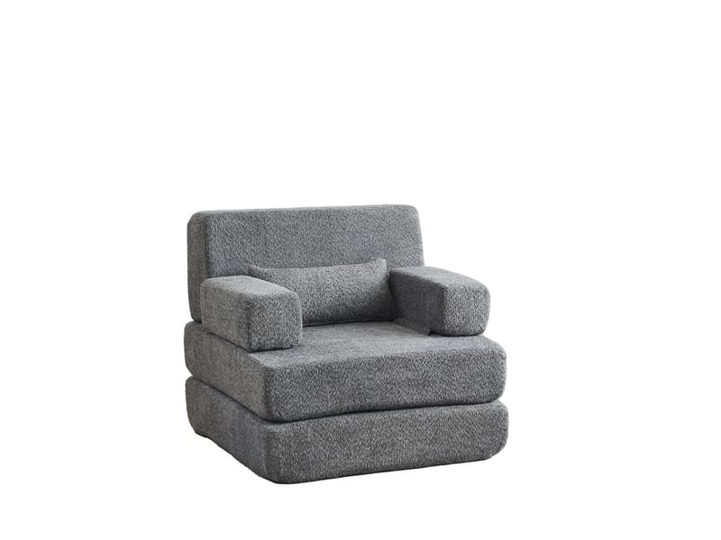  Canapé droit 2-en-1, canapé modulable en chenille et cadre en fer, siège d'appoint réglable pour salon, chambre ou bureau, 80 x 90 x 90 cm, gris  - Conforama A