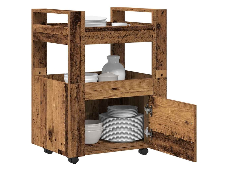 Desserte de cuisine, chariot de rangement bois ancien 60x45x80 cm shl62918 - Conforama C