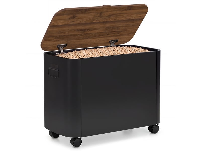  Coffre de cheminée multi-usages sac à granulés ou bûches avec couvercle effet noyer et roulettes métal noir  - Conforama D