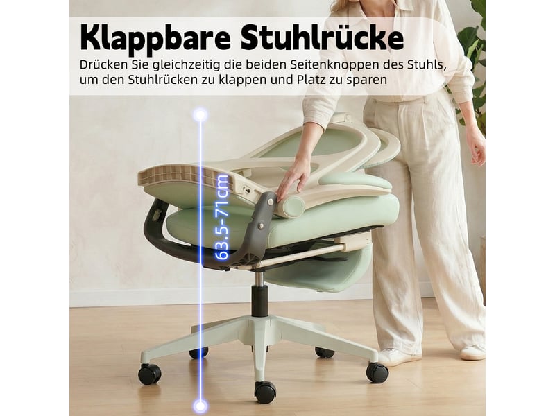  Chaise de bureau ergonomique pliable avec appui-tête 3d et soutien lombaire - lpospi - maille et mousse vert  - Conforama E