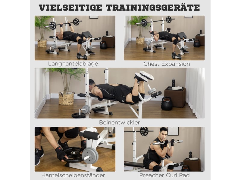  Banc de musculation 180x134 cm multifonction métal noir et blanc  - Conforama E