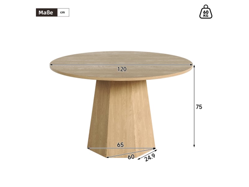  Table à manger ronde ø120 cm - 4 à 6 personnes - style scandinave minimaliste - chêne clair  - Conforama C