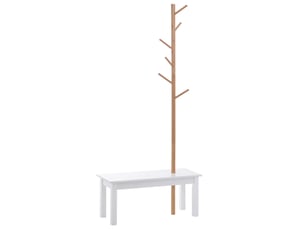 Banc d'entrée bambou avec porte-manteau intégré, design blanc, 80×30×180 cm, bois blanc