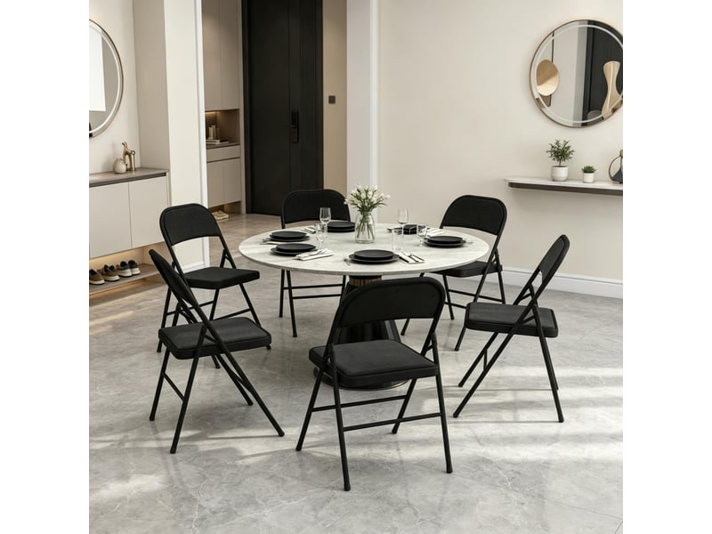  Chaise pliante lot de 6 avec assise rembourrée et dossier, pliage compact en acier et polyester noir  - Conforama C