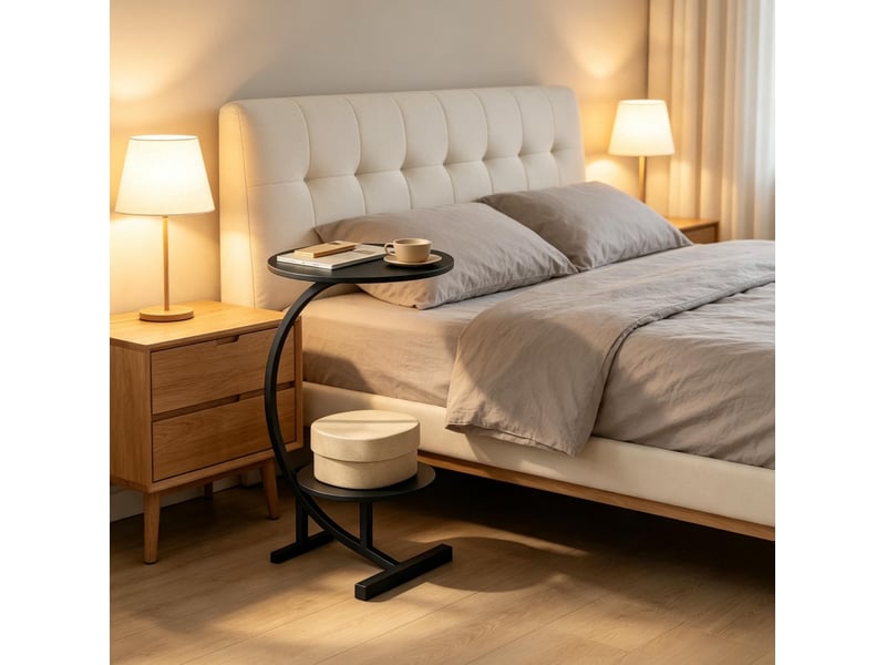  Table basse ronde à double plateau 31x30x66 cm en mdf et métal noir  - Conforama B