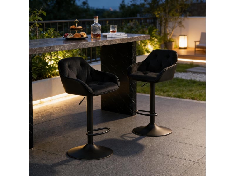 Lot de 2 tabourets de bar réglables en velours noir pivotants à 360° - Conforama B