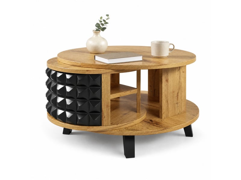  Table basse à plateau double avec rangement pivotant pour salon en panneaux de particules naturel  - Conforama A