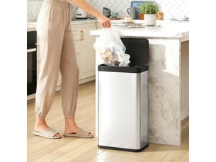 Poubelle à capteur 45 l argentée, couvercle soft-close, détecteur de mouvement, cuisine et bureau