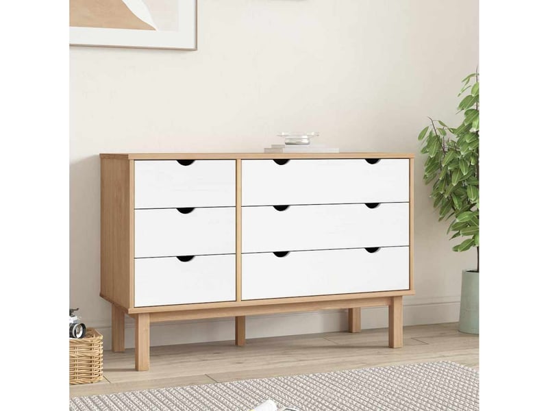  Commode, armoire à tiroirs bureau otta marron et blanc 111x43x73,5 cm bois de pin massif  - Conforama B