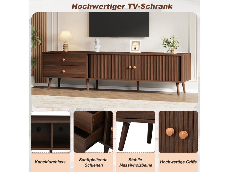 Meuble tv 2 tiroirs et 2 portes tambour mdf coloris noyer 180 x 40 x 46.5 cm N625P414164165A - Conforama D
