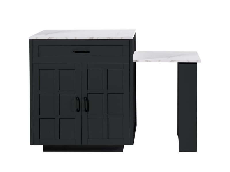 Desserte cuisine, îlot central sur roulettes avec plan de travail, plateau extensible, 2 tiroirs, dimensions 133 à 202 x 70 x 93,5 cm, mdf, noir - Conforama E