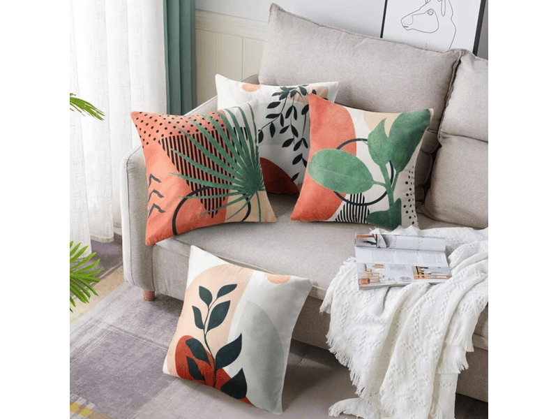  Lot de 4 housse de coussin - lot de 4 45 x 45 cm taie d'oreiller décorative housses de coussin pour canapé velours classic housse de coussin pour maison salon chambre feuilles, blanc  - Conforama C
