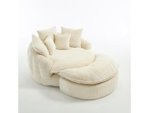 Fauteuil rond surdimensionné 138x190.5x63 cm, dossier large, coussins inclus, mousse dense, polyester, beige