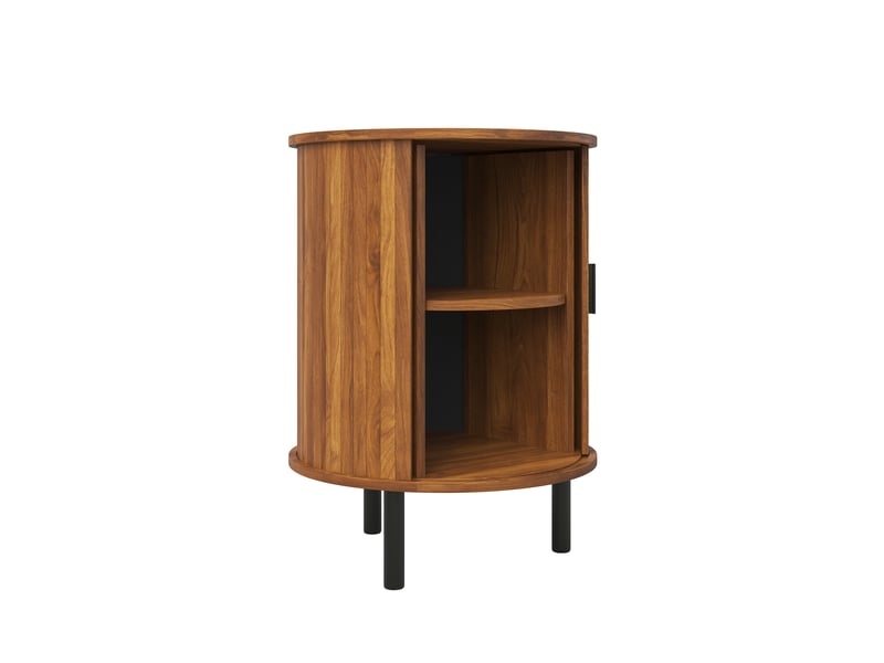  Table d'appoint ronde 1 porte coulissante mdf coloris noyer 48 x 48 x 65 cm N621P496665D - Conforama B