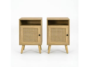 Tables de chevet tcqpz lot de 2 39 x 35 x 60 cm avec niche et porte en rotin naturel