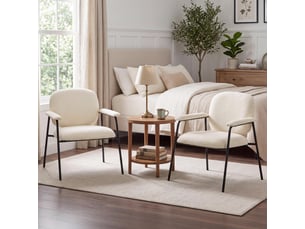 Lot de 2 fauteuils salon, fauteuils d'appoint en chenille avec dossier profilé, accoudoirs rembourrés, crème