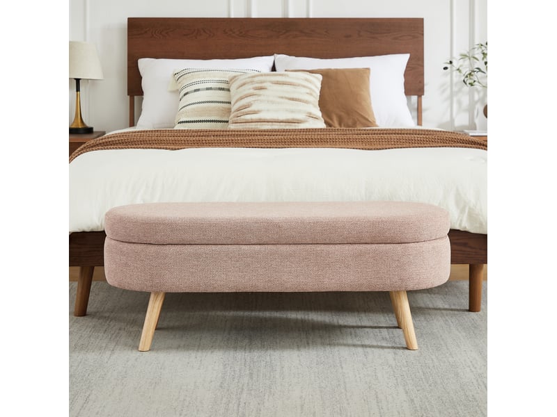  Banc de lit coffre 110x40x42 cm, rangement, banc d'entrée, bout de lit, pour chambre, salon ou couloir, chenille, rose  - Conforama D