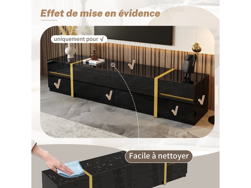  Meuble tv avec 4 tiroirs et 2 portes pour salon 180×40×38 cm en mdf et panneaux de particules noir  - Conforama C