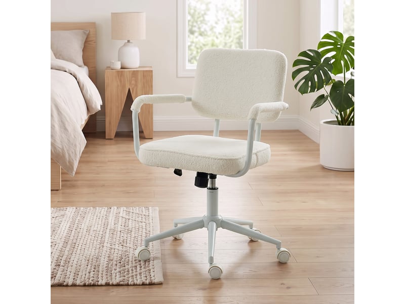 Chaise bureau ergonomique, fauteuil de bureau en tissu bouclette avec hauteur réglable, fonction bascule, crème  - Conforama A