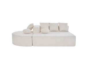Canapé modulable blanc chenille, grand canapé segmenté cloud design 263x171cm avec rangement tiroir intégré salon moderne