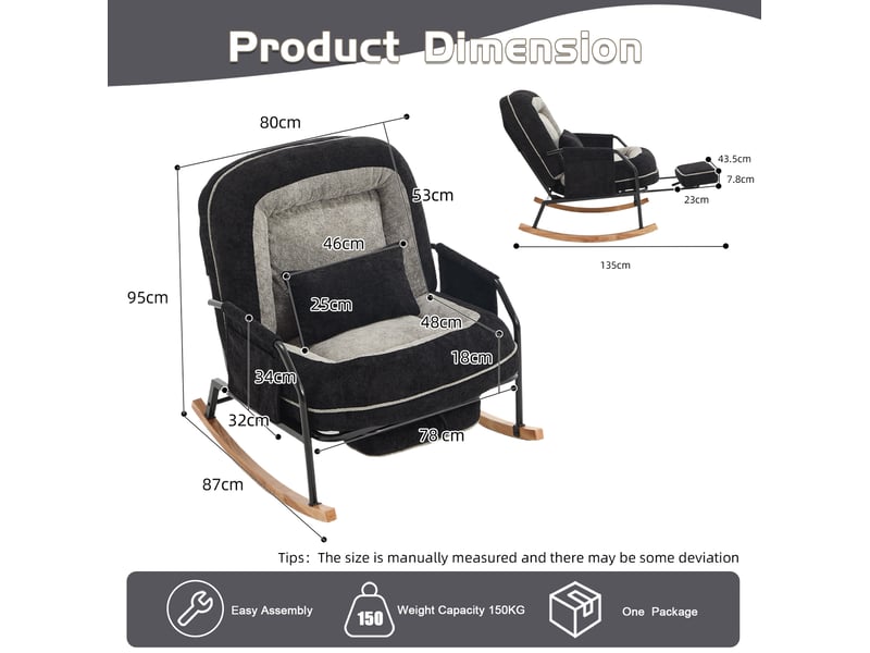  Fauteuil à bascule design bicolore noir et gris, dossier réglable et repose-pied rétractable pour se détendre  - Conforama C