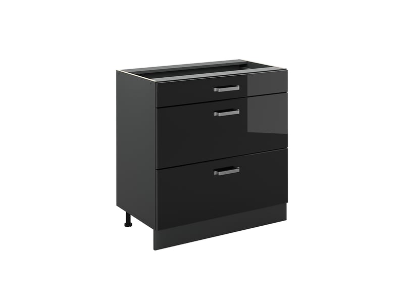  Vicco meuble cuisine, noir haute brillanceanthracite, 80cm avec 3 tiroirs sans plan de travail  - Conforama A