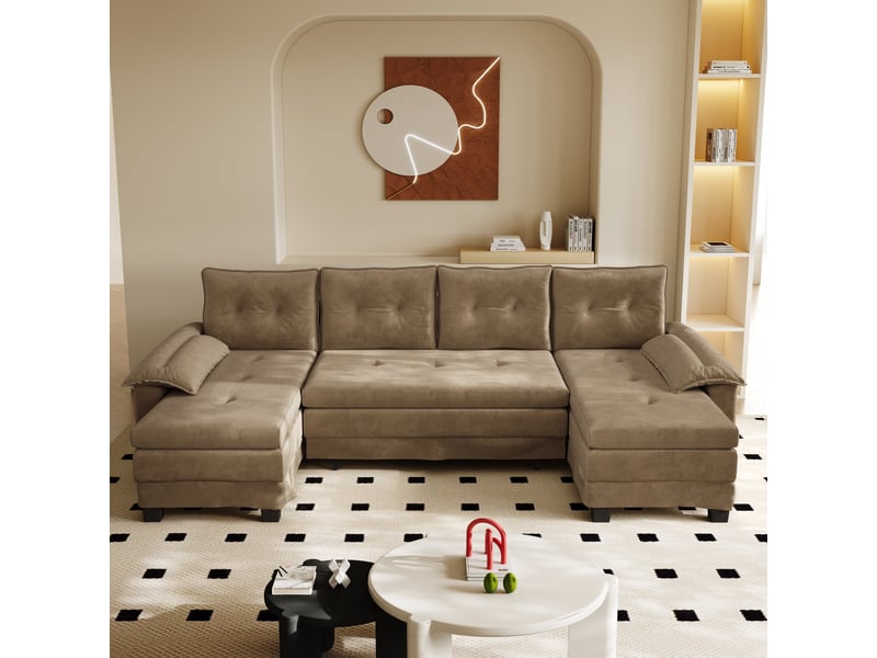 Fauteuil panoramique en chenille khaki, canapé salon moderne à structure modulaire et chargeur usb intégré - Conforama R